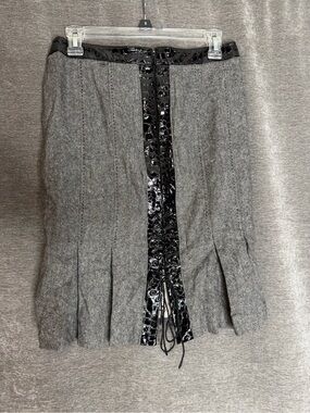 bebe Gray Pencil Skirt with Black Patent Center Trim